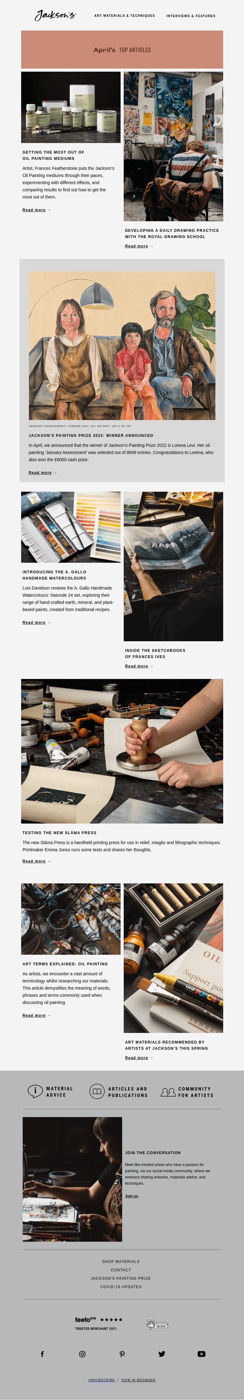 Письмо компании «Jackson's Art» на тему «April's Top Articles»