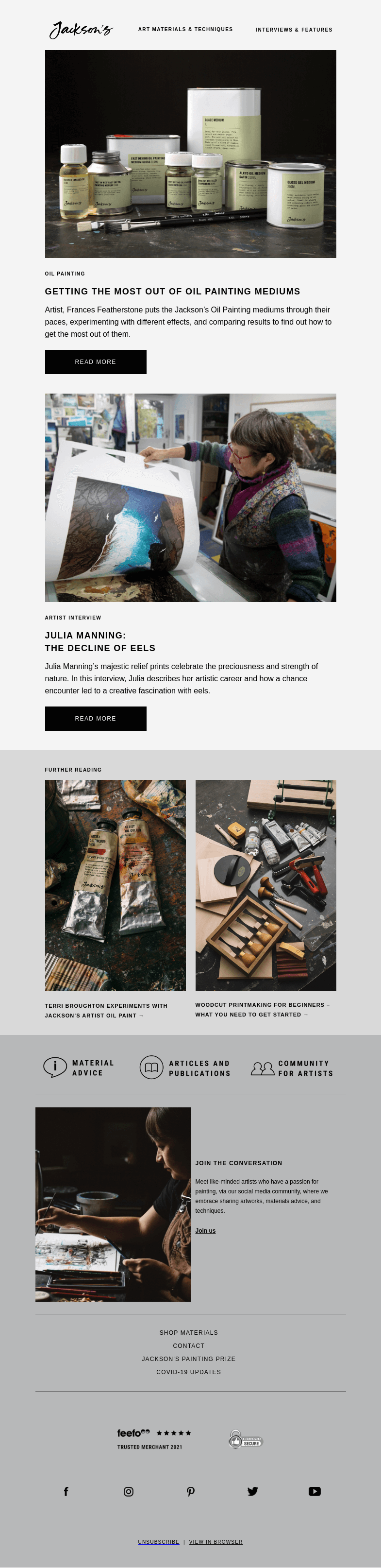 Письмо компании «Jackson's Art» на тему «Getting The Most Out of Oil Painting Mediums»