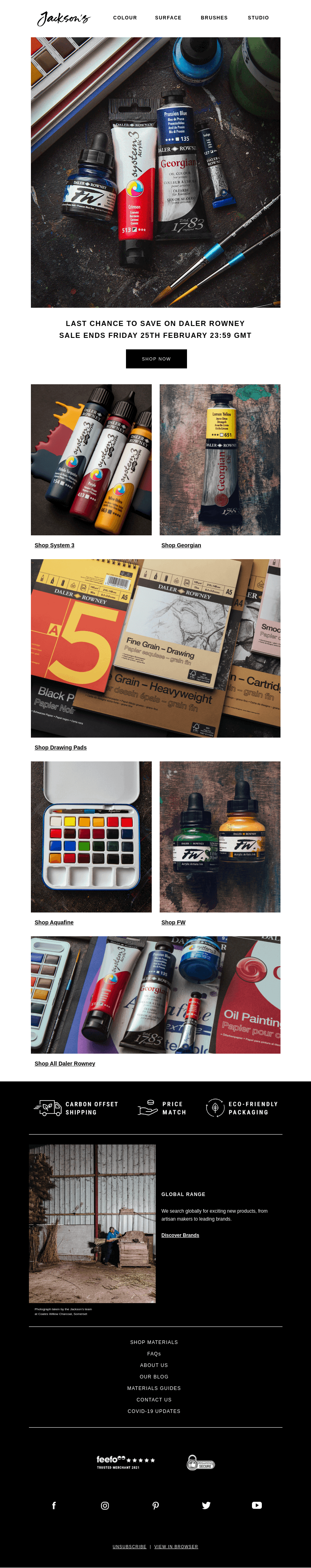 Письмо компании «Jackson's Art» на тему «Last Chance to Save on Daler Rowney»