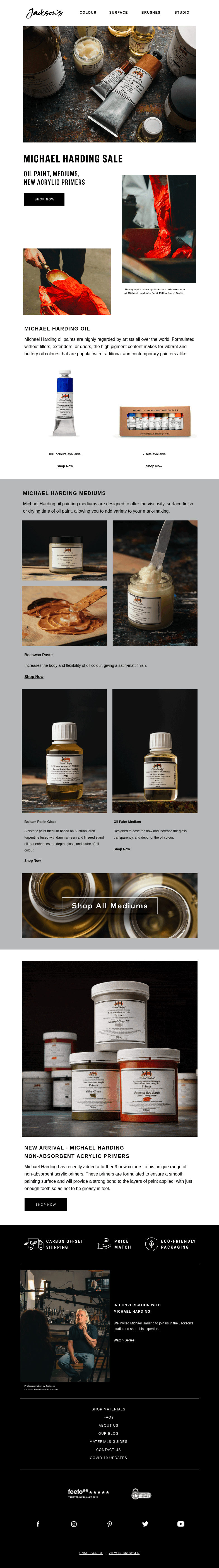 Письмо компании «Jackson's Art» на тему «Sale Reminder - Michael Harding»