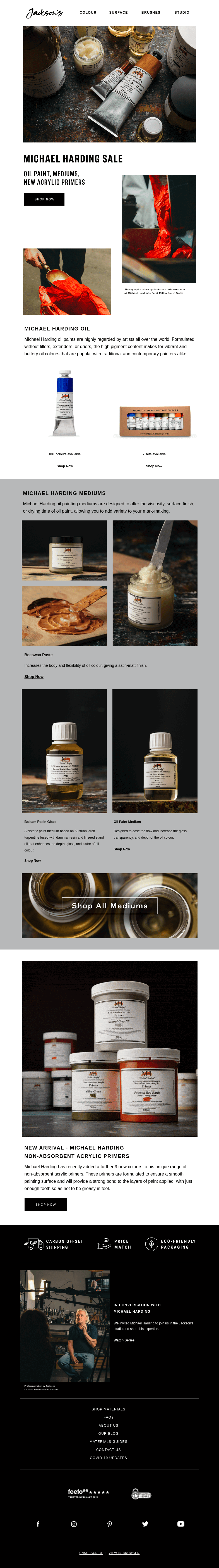 Письмо компании «Jackson's Art» на тему «Michael Harding Sale | Save a Further 5%»