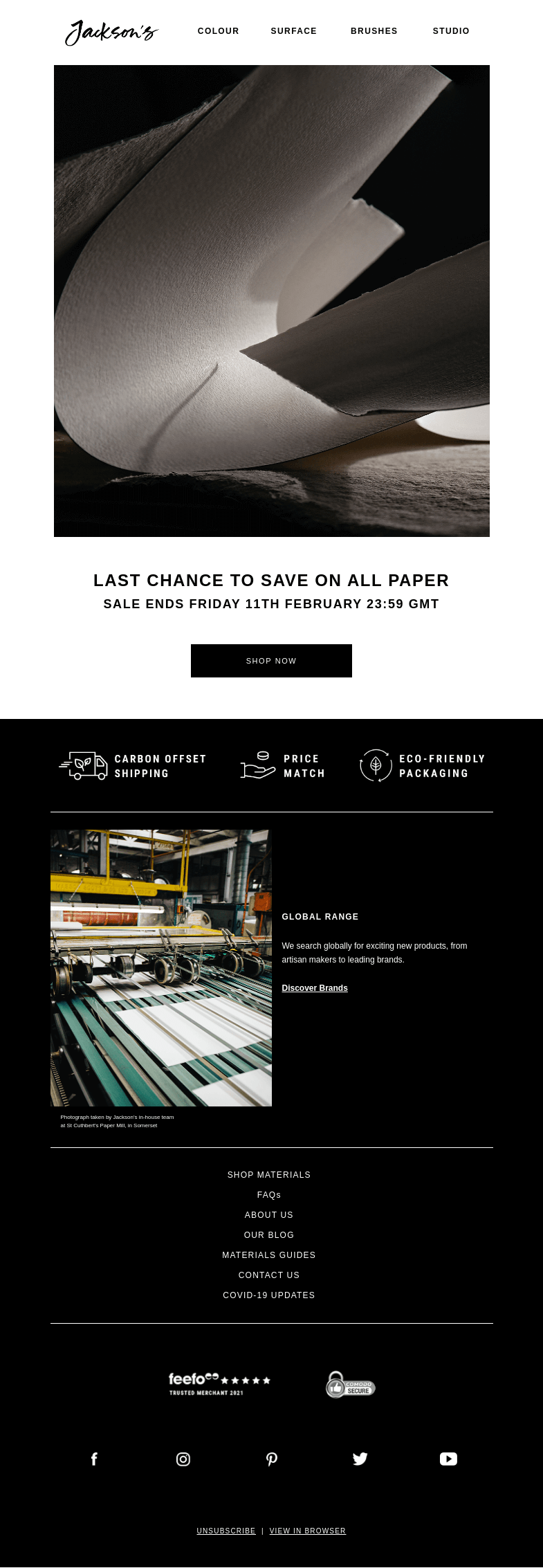 Письмо компании «Jackson's Art» на тему «Last Chance to Save on All Paper»