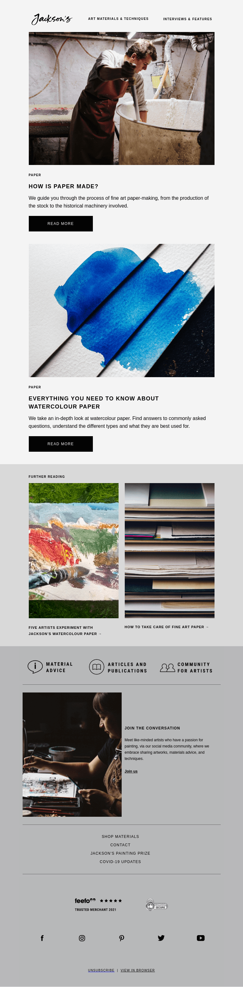 Письмо компании «Jackson's Art» на тему «How is Fine Art Paper Made?»