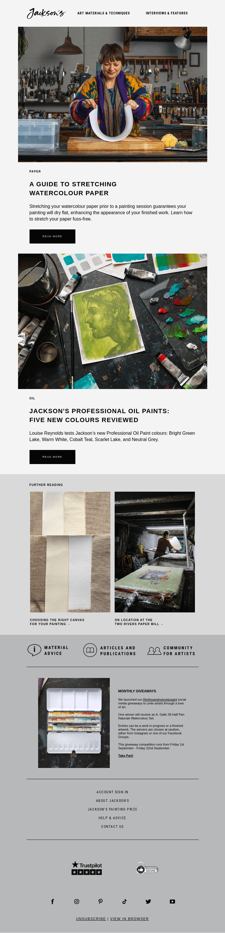 Письмо компании «Jackson's Art» на тему «A Guide to Stretching Watercolour Paper»