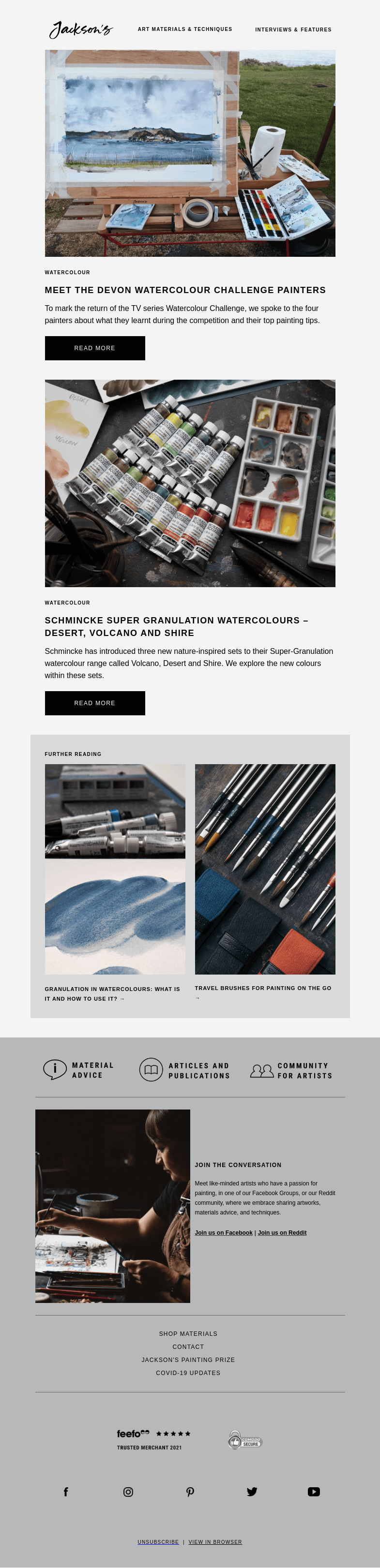 Письмо компании «Jackson's Art» на тему «The Watercolour Challenge Painters Share their Tips»