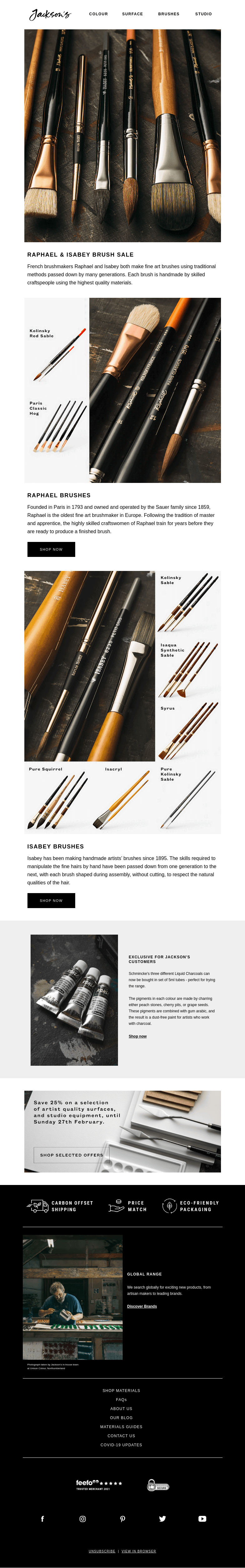 Письмо компании «Jackson's Art» на тему «Sale Reminder - Raphael & Isabey Brushes»