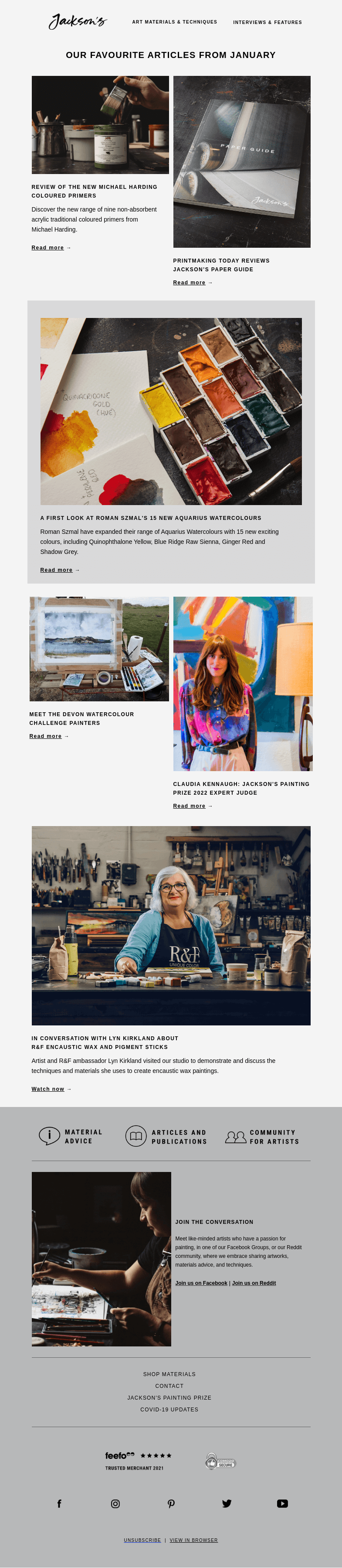 Письмо компании «Jackson's Art» на тему «Our Favourite Articles from January»