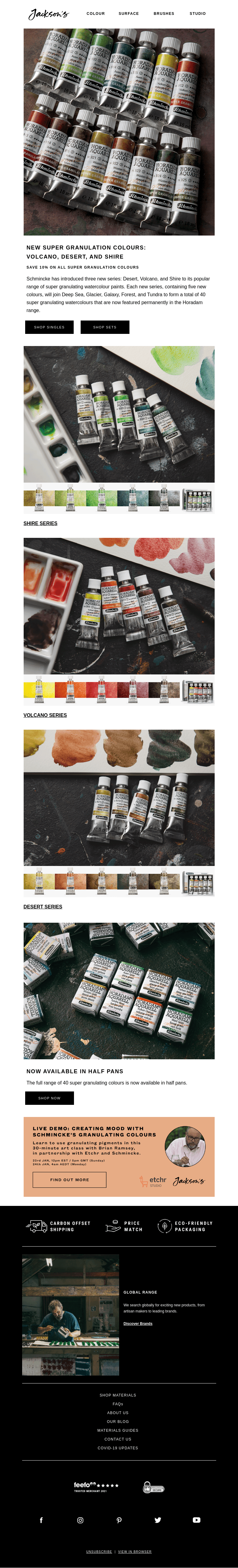 Письмо компании «Jackson's Art» на тему «New Schmincke Super Granulation Watercolours | Save 10%»