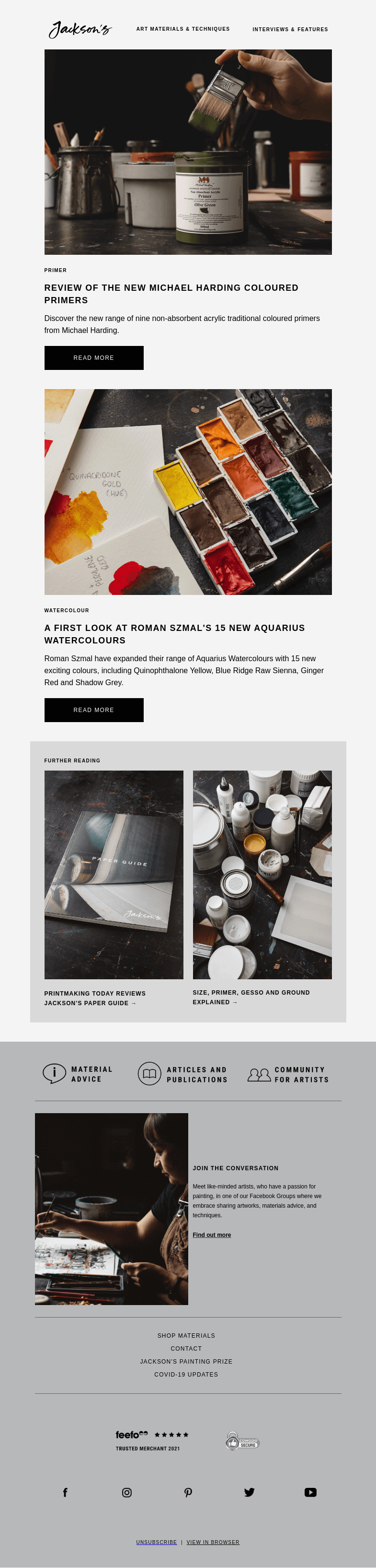 Письмо компании «Jackson's Art» на тему «Discover What Makes the New Michael Harding Colour Primers Special»