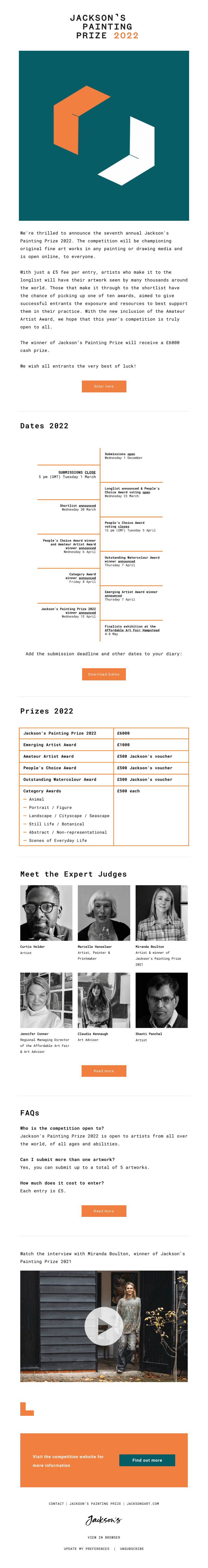 Письмо компании «Jackson's Art» на тему «Jackson's Painting Prize 2022»