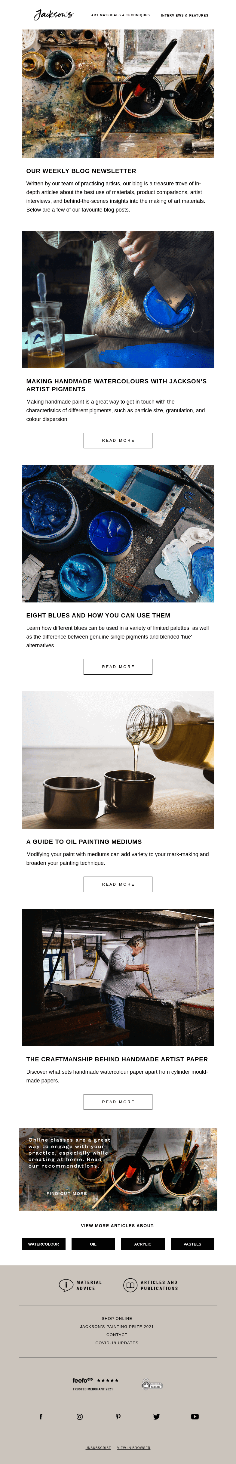 Письмо компании «Jackson's Art» на тему «A few of our favourite blog posts»