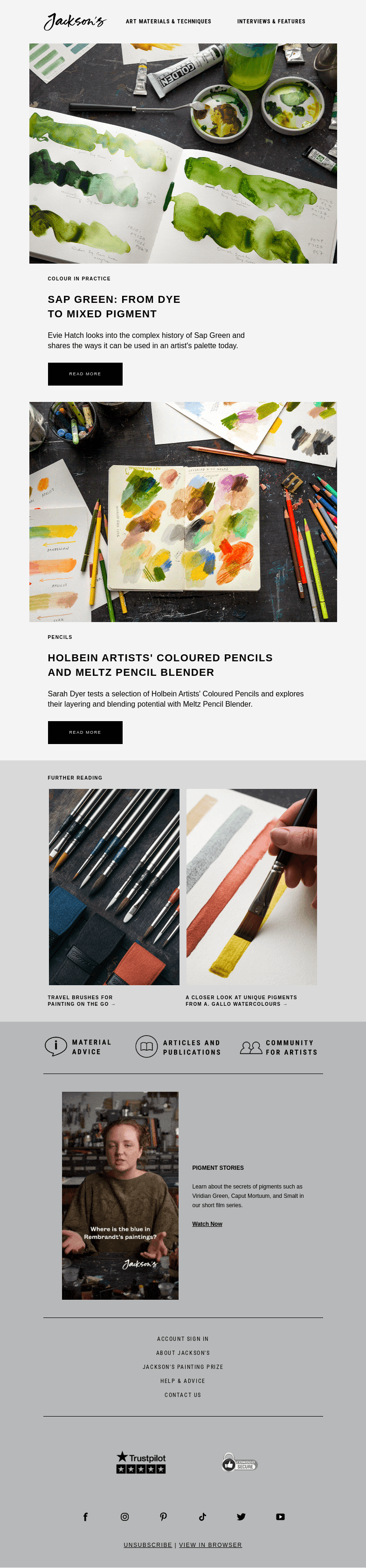 Письмо компании «Jackson's Art» на тему «Evie Hatch Examines The Colour Sap Green, From Dye to Mixed Pigment»