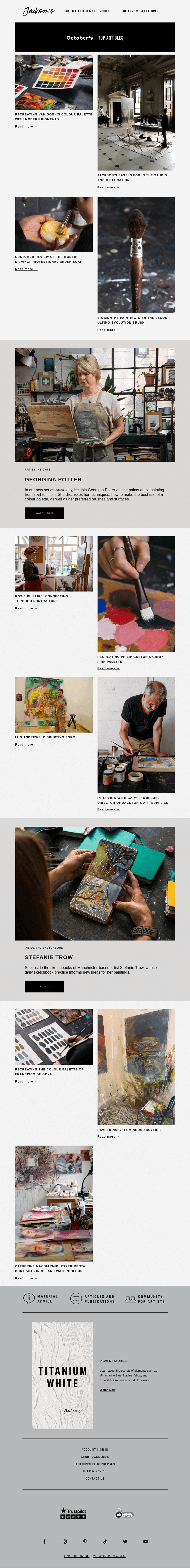 Письмо компании «Jackson's Art» на тему «October's Top Articles»