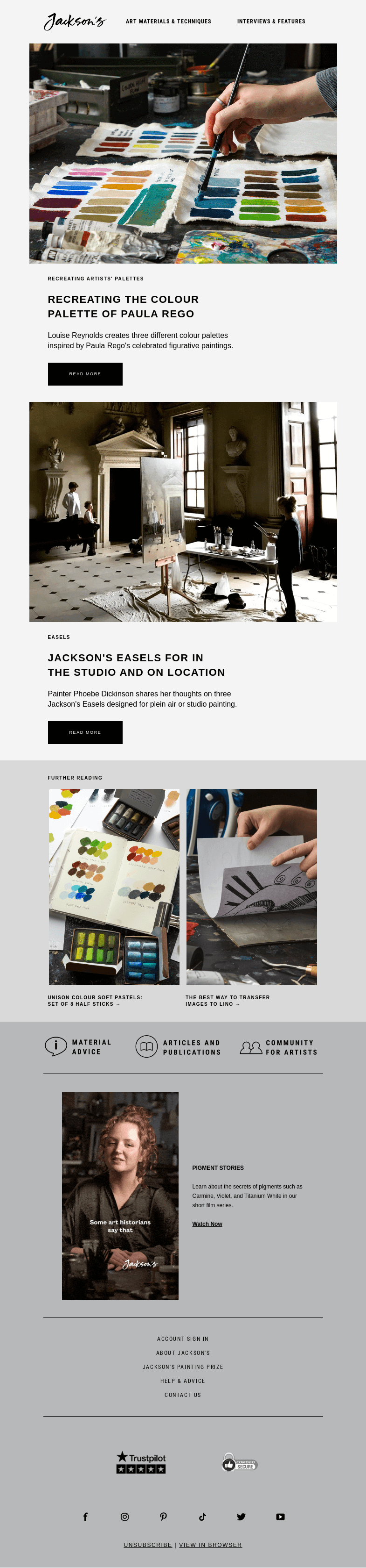 Письмо компании «Jackson's Art» на тему «Recreating the Colour Palette of Paula Rego»