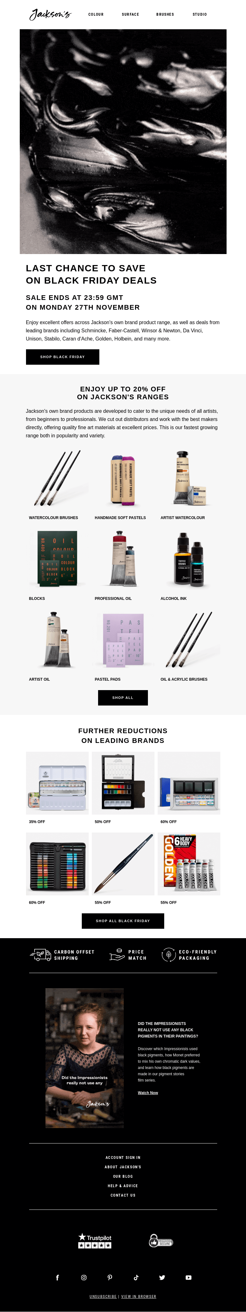 Письмо компании «Jackson's Art» на тему «Black Friday Deals - Last Chance to Save»