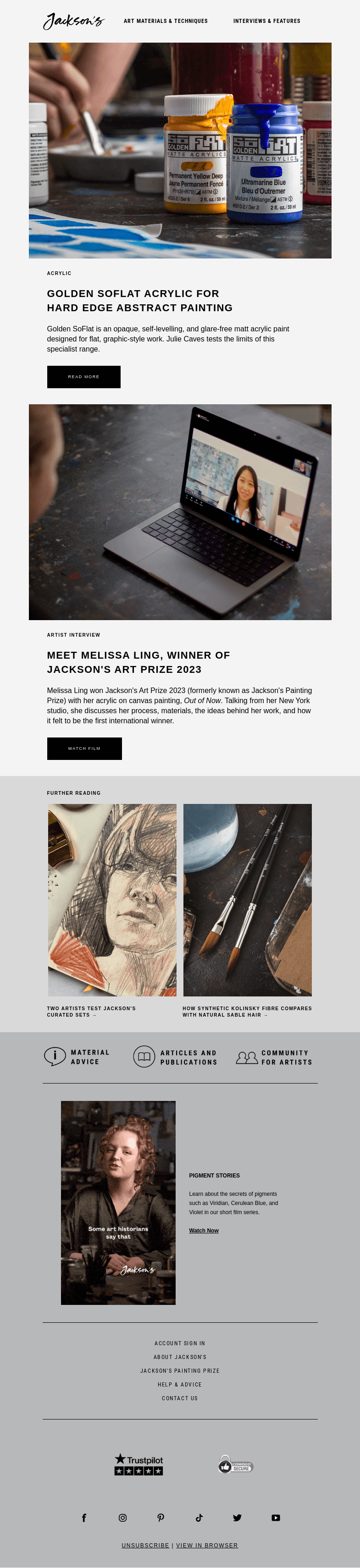 Письмо компании «Jackson's Art» на тему «Golden SoFlat Acrylic for Hard Edge Abstract Painting»