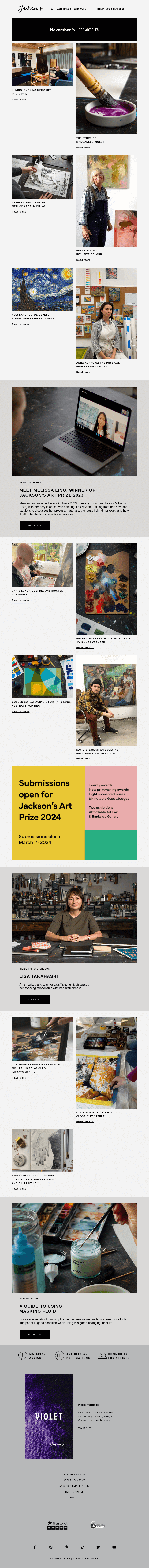Письмо компании «Jackson's Art» на тему «November's Top Articles»