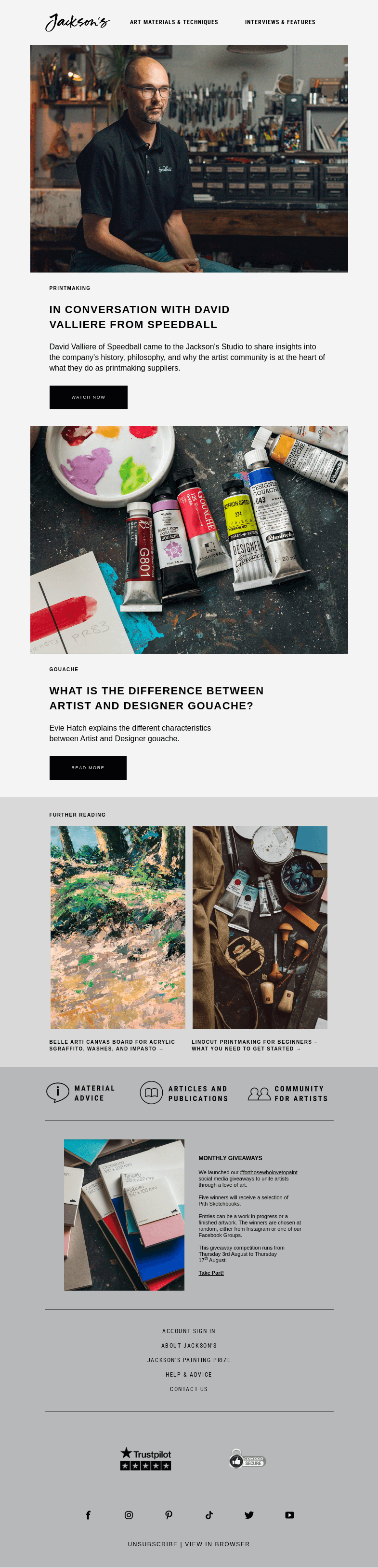 Письмо компании «Jackson's Art» на тему «In Conversation With David Valliere From Speedball»