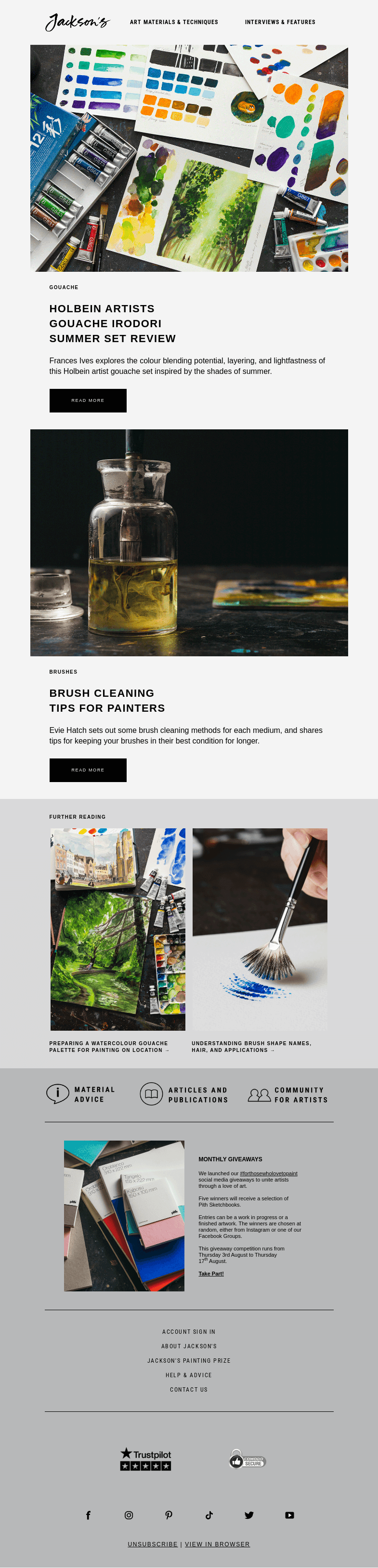 Письмо компании «Jackson's Art» на тему «Holbein Artist Gouache Irodori Summer Set Reviewed»