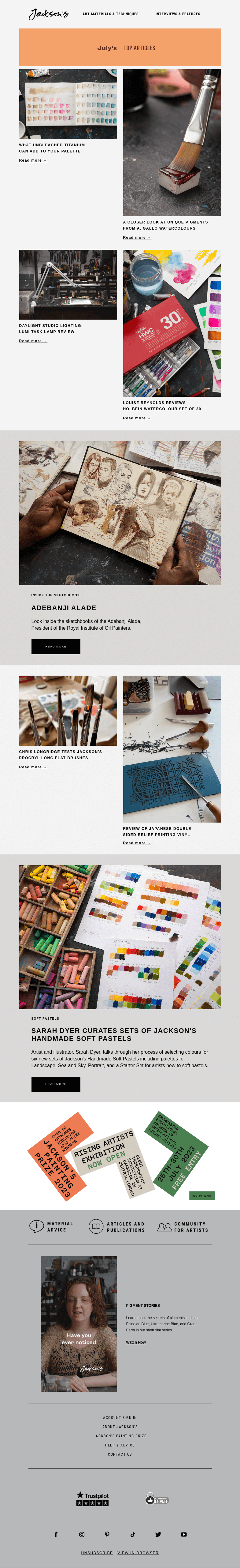 Письмо компании «Jackson's Art» на тему «July's Top Articles»