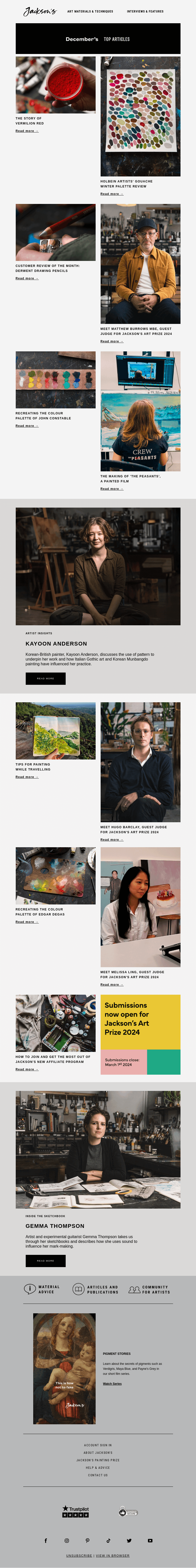 Письмо компании «Jackson's Art» на тему «December's Top Articles»
