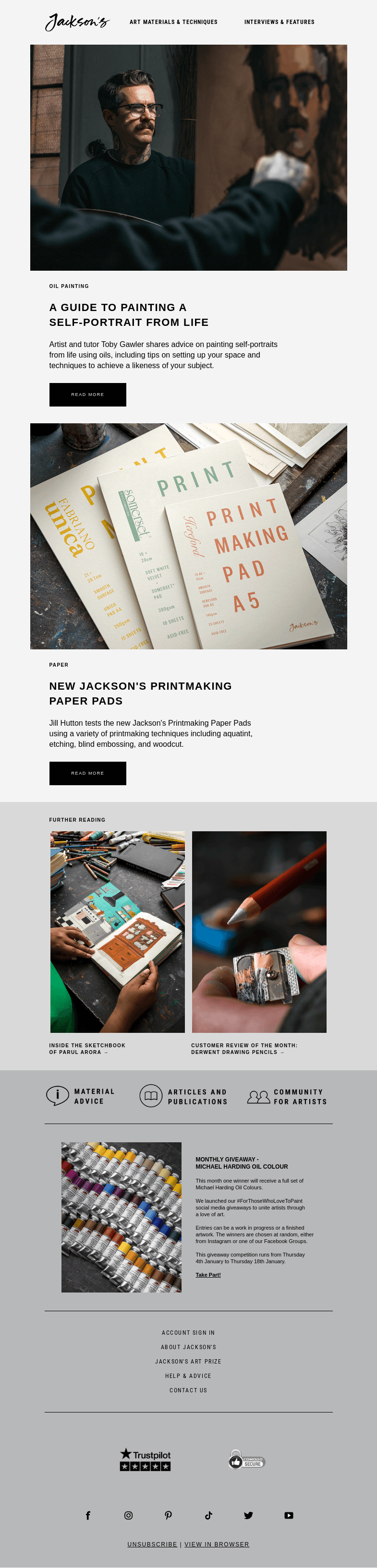 Письмо компании «Jackson's Art» на тему «Why Painting Self-portraits is a Powerful Addition to Your Art
 Practice»