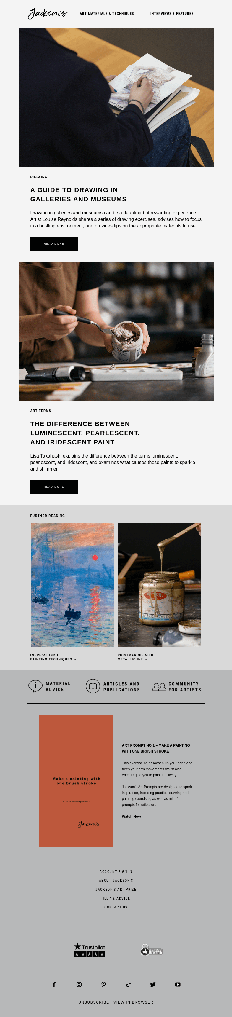 Письмо компании «Jackson's Art» на тему «The Benefits of Drawing in Galleries and Museums»