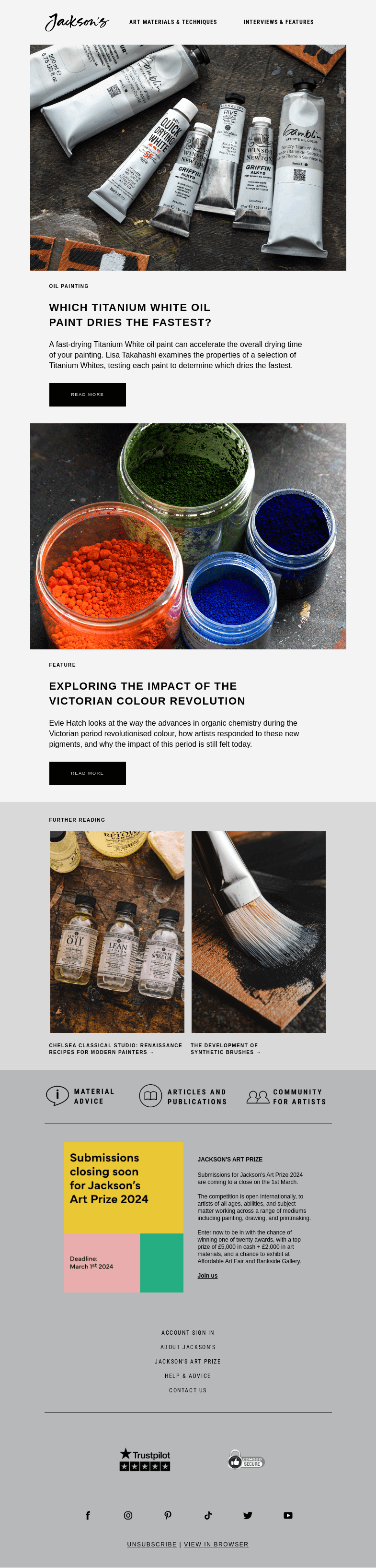 Письмо компании «Jackson's Art» на тему «Which Titanium White Oil Paint Dries the Fastest?»