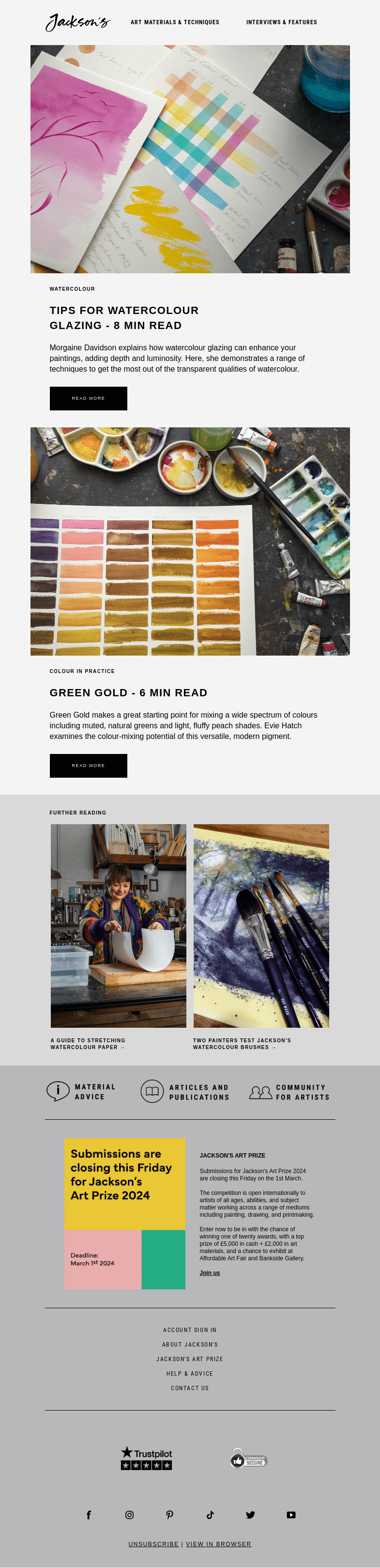 Письмо компании «Jackson's Art» на тему «Tips for Watercolour Glazing»