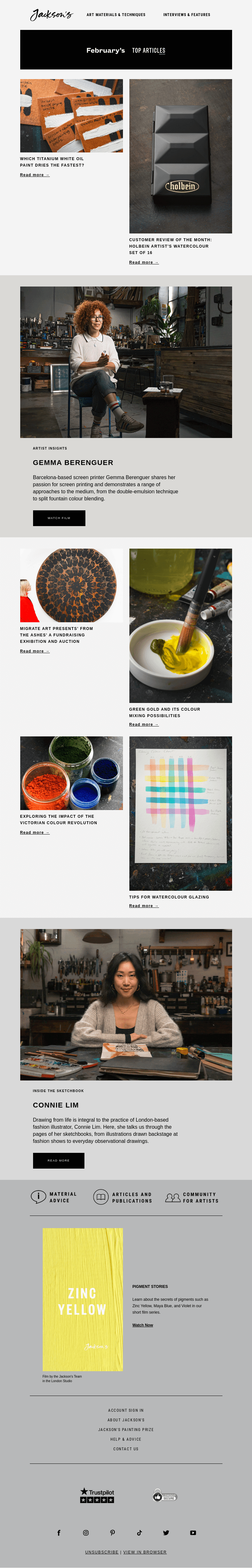 Письмо компании «Jackson's Art» на тему «February's Top Articles»