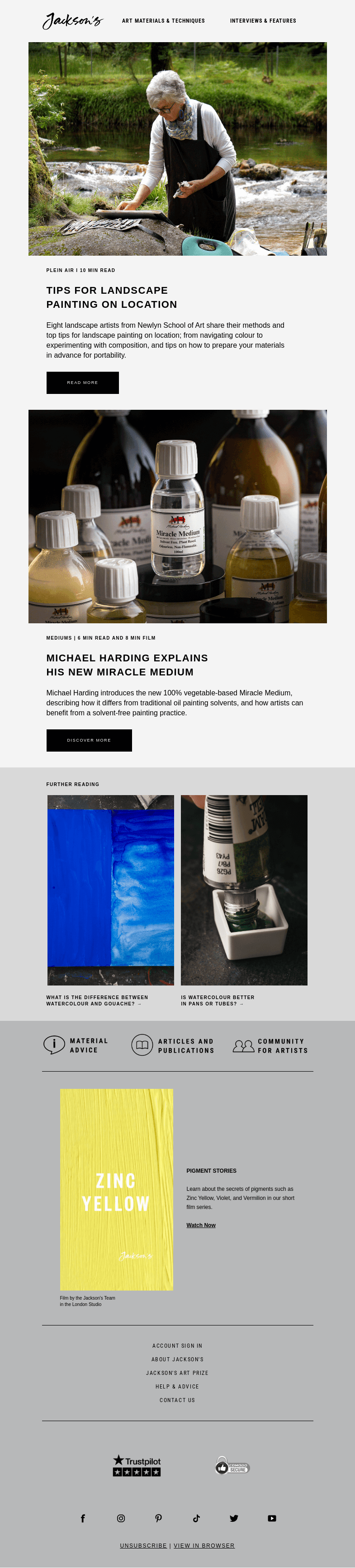 Письмо компании «Jackson's Art» на тему «Michael Harding Explains His New Miracle Medium»