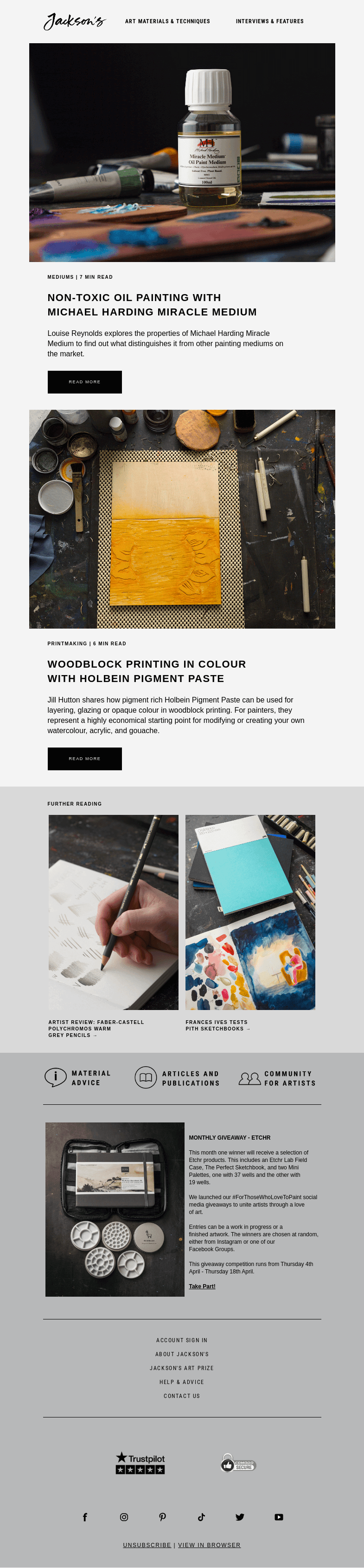 Письмо компании «Jackson's Art» на тему «Non-Toxic Oil Painting with Michael Harding Miracle Medium»