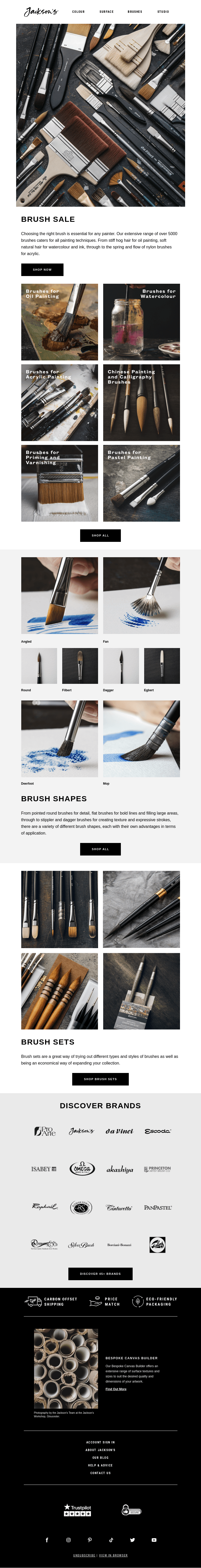 Письмо компании «Jackson's Art» на тему «Brush Sale»
