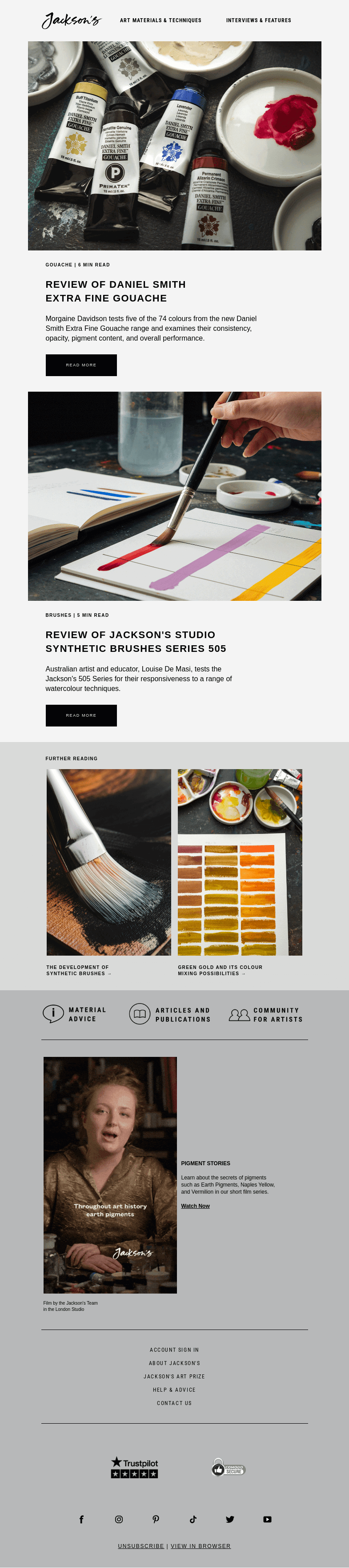 Письмо компании «Jackson's Art» на тему «Daniel Smith Extra Fine Gouache Reviewed by Morgaine Davidson»