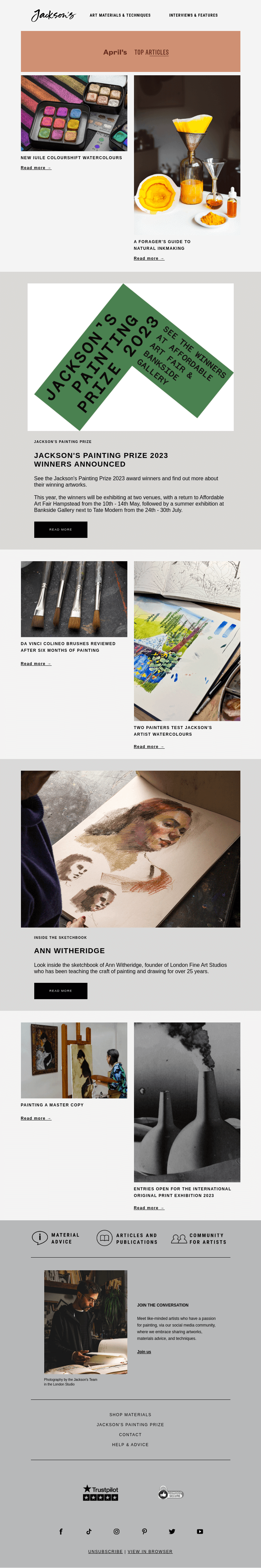 Письмо компании «Jackson's Art» на тему «April's Top Articles»