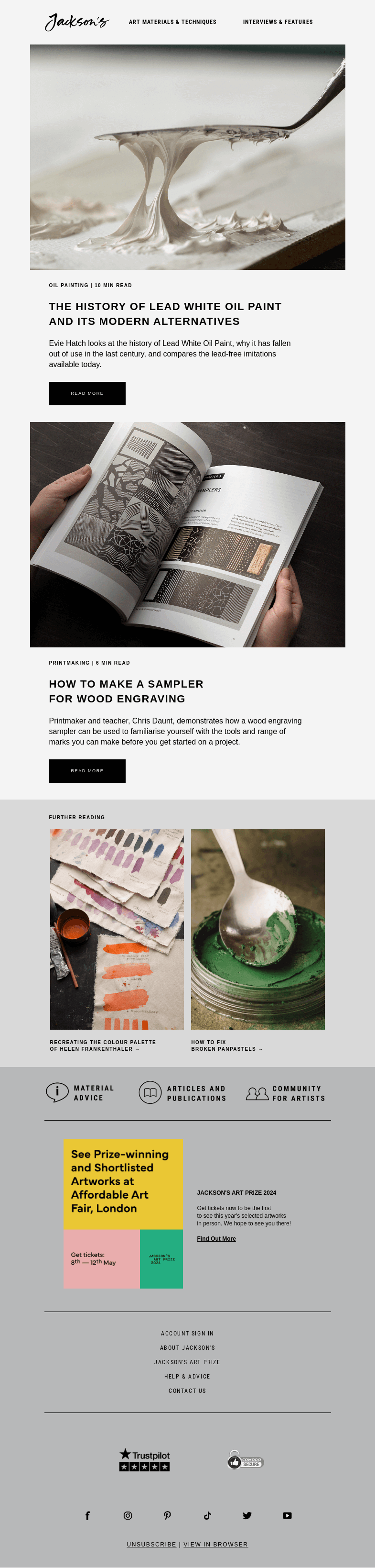 Письмо компании «Jackson's Art» на тему «Lead White Oil Paint and Modern Alternatives»