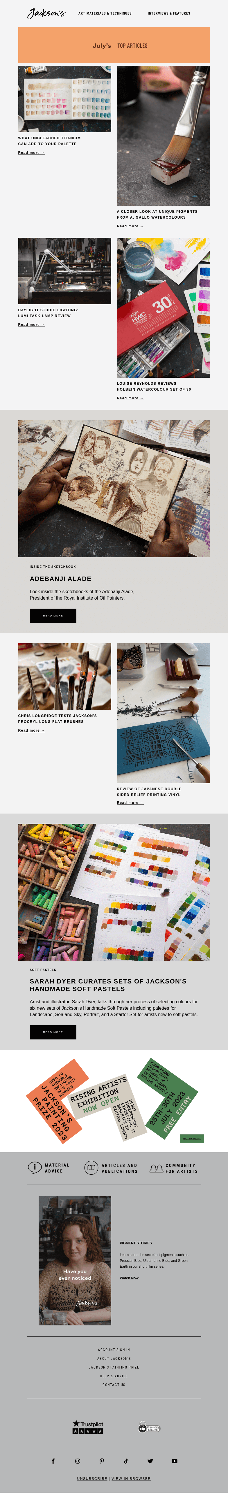 Письмо компании «Jackson's Art» на тему «July's Top Articles»