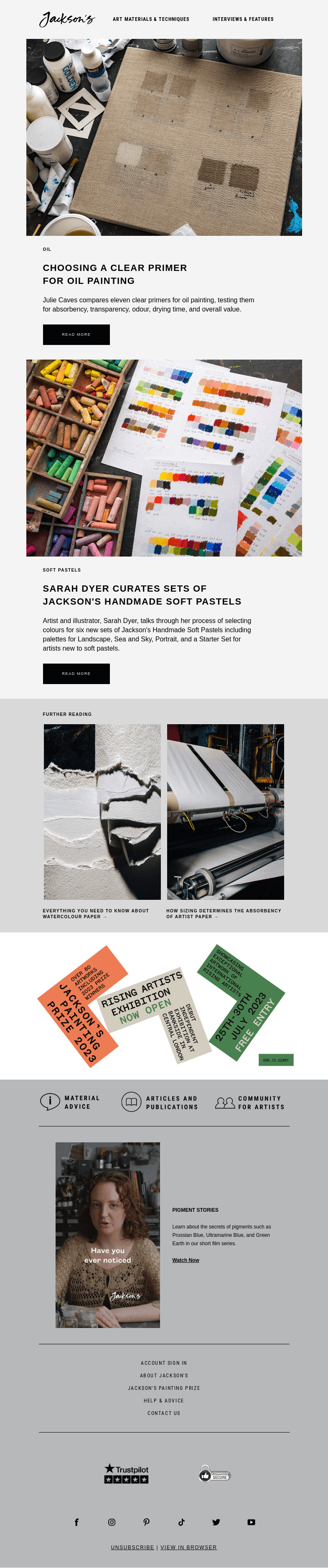 Письмо компании «Jackson's Art» на тему «Choosing a Clear Primer for Oil Painting»