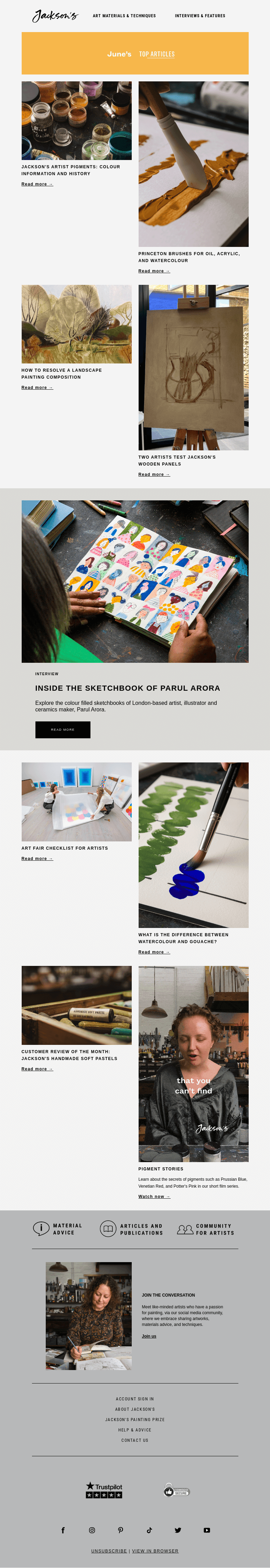 Письмо компании «Jackson's Art» на тему «June's Top Articles»