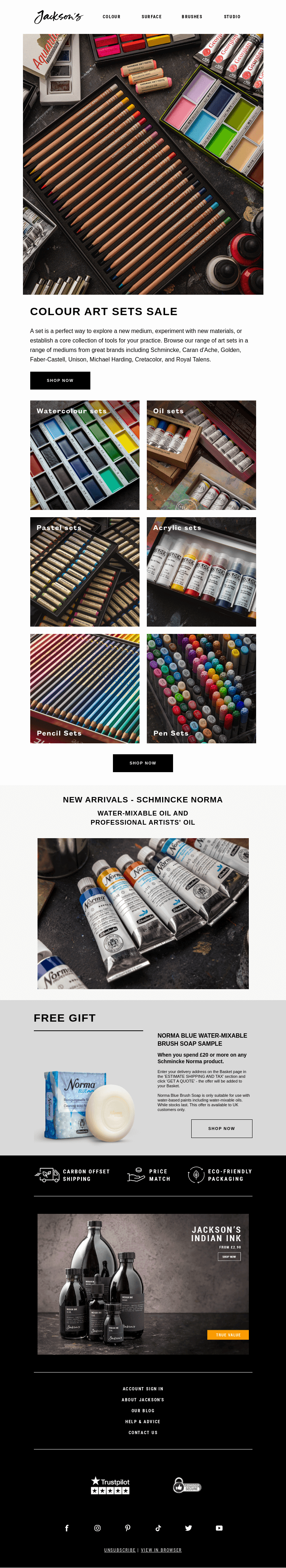 Письмо компании «Jackson's Art» на тему «Colour Art Sets Sale»