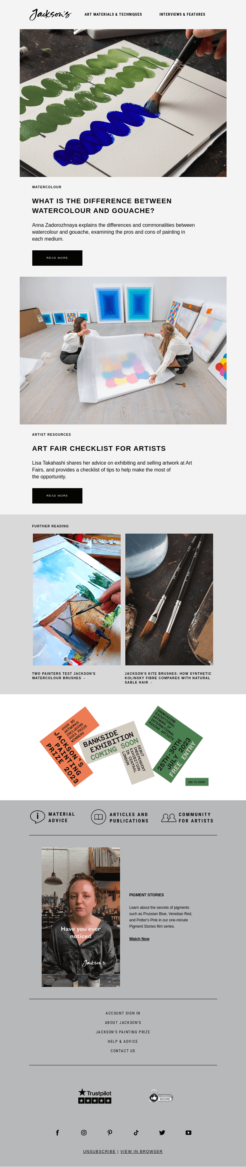 Письмо компании «Jackson's Art» на тему «Comparing the Differences Between Watercolour and Gouache»