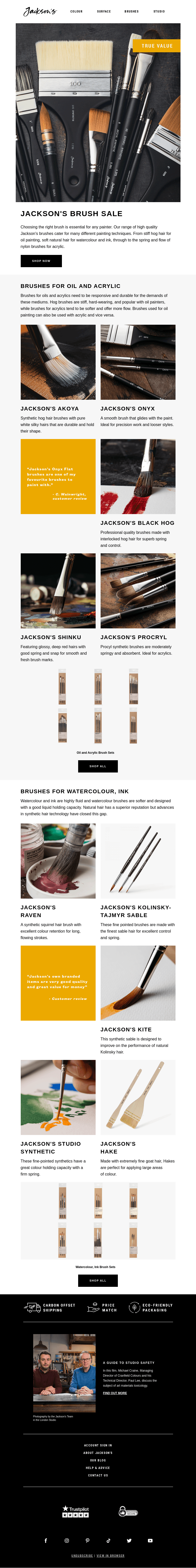Письмо компании «Jackson's Art» на тему «Jackson's Brush Sale»