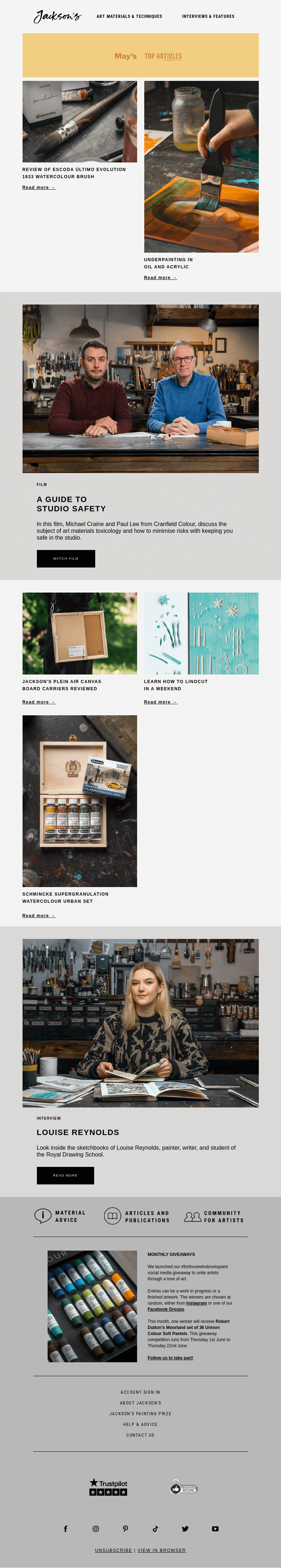 Письмо компании «Jackson's Art» на тему «May's Top Articles»