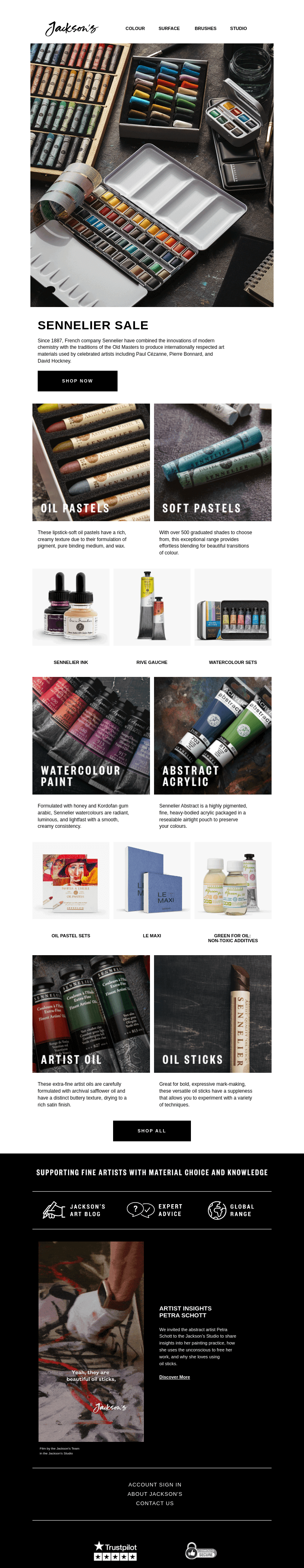 Письмо компании «Jackson's Art - In the Studio» на тему «Sennelier Sale»
