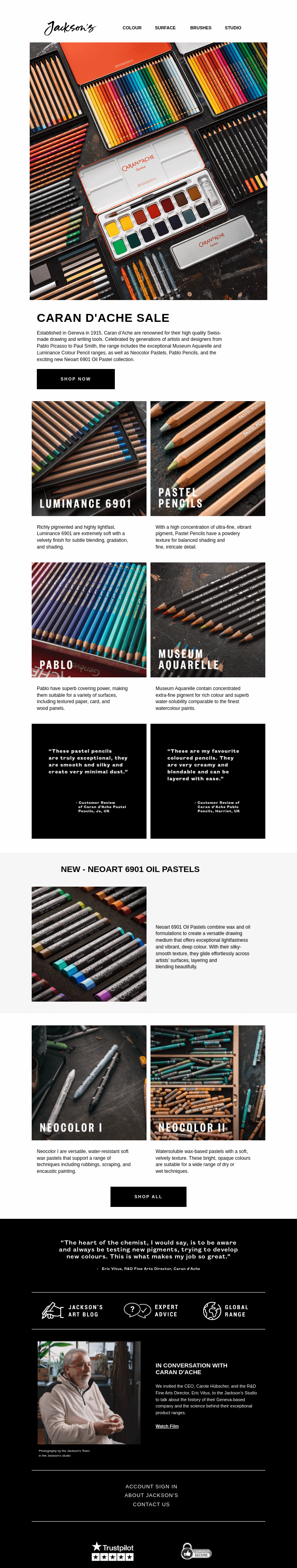 Письмо компании «Jackson's Art - In the Studio» на тему «Caran d'Ache Sale»