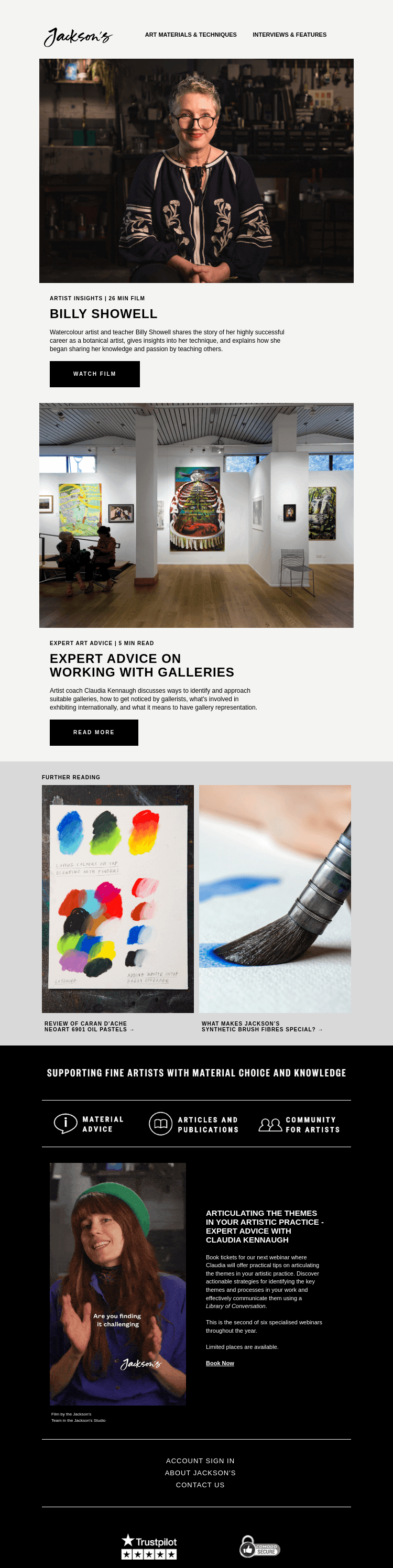 Письмо компании «Jackson's Art - In the Studio» на тему «Artist Insights: Botanical Artist Billy Showell»