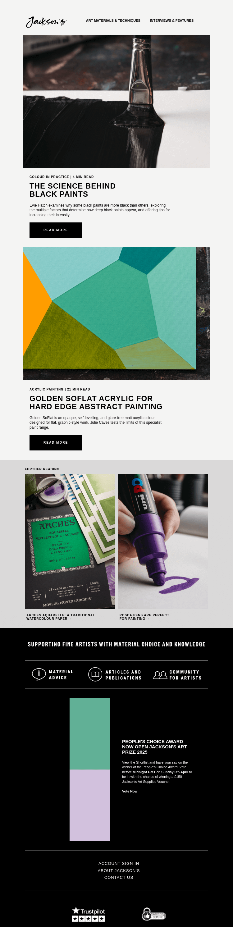 Письмо компании «Jackson's Art - In the Studio» на тему «The Science Behind Black Paints»
