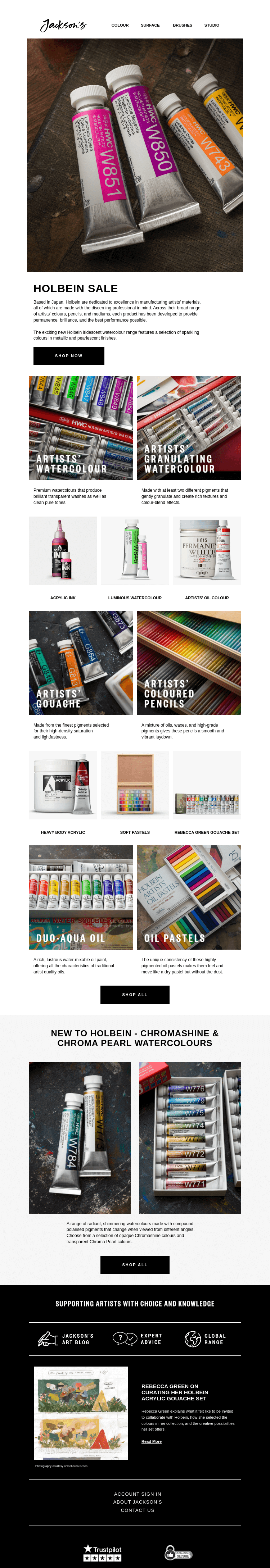Письмо компании «Jackson's Art - In the Studio» на тему «Holbein Sale»