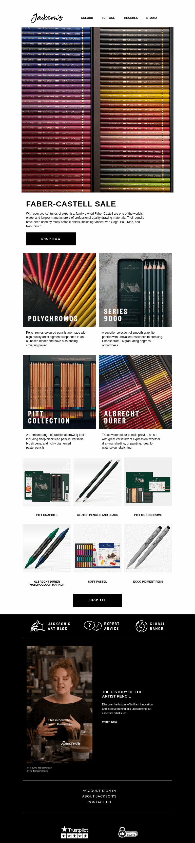 Письмо компании «Jackson's Art - In the Studio» на тему «Faber-Castell Sale»