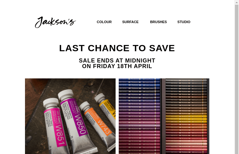 Письмо компании «Jackson's Art - In the Studio» на тему «Last Chance to Save on Holbein and Faber-Castell»